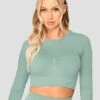 Evolve Seamless Crop - Jade -Sport Wear Daily Store EVOLVECORESEAMLESSLSCROP Jade closefront