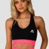 Icon Contrast Sports Bra - Black/Neon Pink/Fiery Orange -Sport Wear Daily Store ICON CONTRAST SPORTS BRA BLACK NEON PINK FIERY ORANGE close front