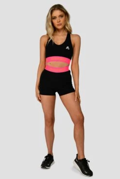 Icon Contrast Sports Bra - Black/Neon Pink/Fiery Orange -Sport Wear Daily Store ICON CONTRAST SPORTS BRA BLACK NEON PINK FIERY ORANGE front
