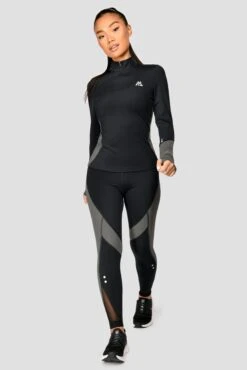 Power Panelled Legging - Black/Dark Slate Grey -Sport Wear Daily Store POWERPANELLEDLEGGING Black DarkSlate fullfront