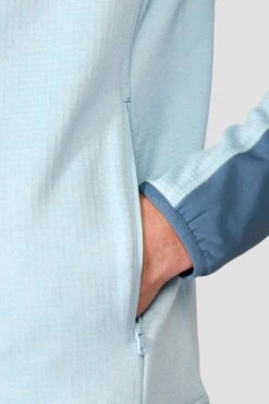 Summit Poly 1/4 Zip - Moonstone Marl/Steel Blue -Sport Wear Daily Store SUMMIT POLY 1 4 ZIP MOONSTONE MARL STEEL BLUE close sleeve detail