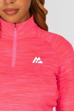 Women's Trail 2.0 1/4 Zip - Neon Pink/Red -Sport Wear Daily Store TRAIL 2.0 1 4 ZIP NEON PINK MAGENTA PINK PUNCH SHOCKING PINK FIESTA RED LOGO CLOSEUP