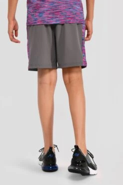 Junior Trail Panel Short - Dark Grey/Navy/Pink -Sport Wear Daily Store TRAIL PANEL SHORT CEMENT GREY MIDNIGHT BLUE SHOCKING PINK back