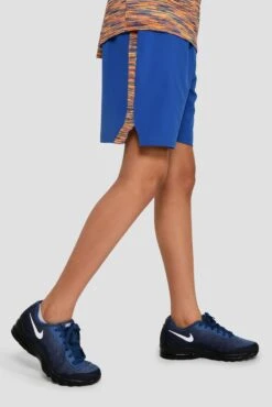 Junior Trail Panel Short - Cobalt/Neon Orange/Lime/Blue -Sport Wear Daily Store TRAIL PANEL SHORT COBALT SAFETY ORANGE LIME FROST side other