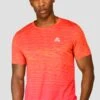 Trail Seamless T-Shirt - Fiery Orange/Hot Pink/Hibiscus -Sport Wear Daily Store TRAIL SEAMLESS TEE FIERY ORANGE HOT PINK HIBISCUS close front
