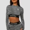 Trail Icon Long Sleeve Crop - Black/Grey Multi -Sport Wear Daily Store Trail Icon LS Crop GREY BLACK WHITE Close Front