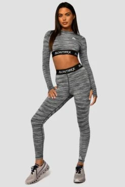 Trail Icon Long Sleeve Crop - Black/Grey Multi -Sport Wear Daily Store Trail Icon LS Crop GREY BLACK WHITE Full Front